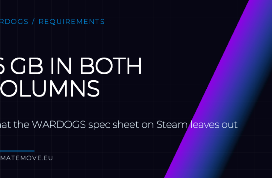 Dark UltimateMove banner reading 16 GB in both columns, about WARDOGS system requirements